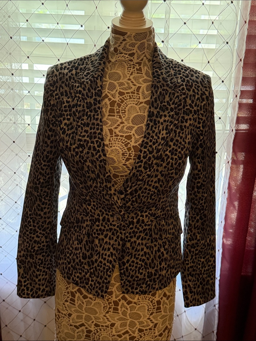 Leopard Print Tailored Women's Blazer - Brown/Gray (132)